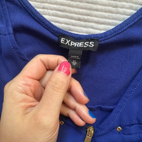 Express Royal Blue Two Fabric Sleeveless Gold Zipper Tank Top - Picture 2 of 3
